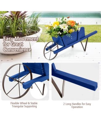 Wooden Wagon Planter Decorative Indoor/Outdoor Rustic Flower Cart w/Wheel 27.5'' x 10.5'' x 11.5'' (L x W x H)