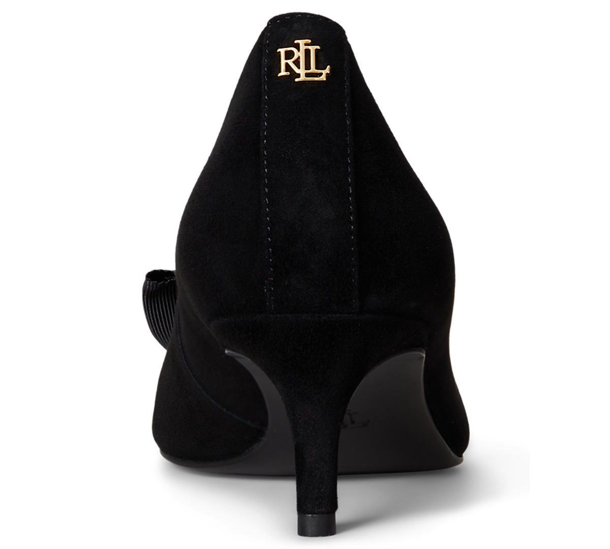Ralph Lauren Lanette Bow Trim Black Suede Court Shoes In Black