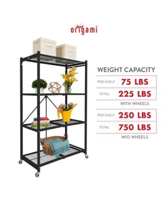 R5-06W Black 4-Wheeled and 4-Shelf Folding Steel Wire Shelving Storage