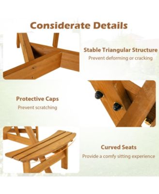 6-Person Round Picnic Table Set w/ 3 Built-in Benches 2'' Umbrella Hole