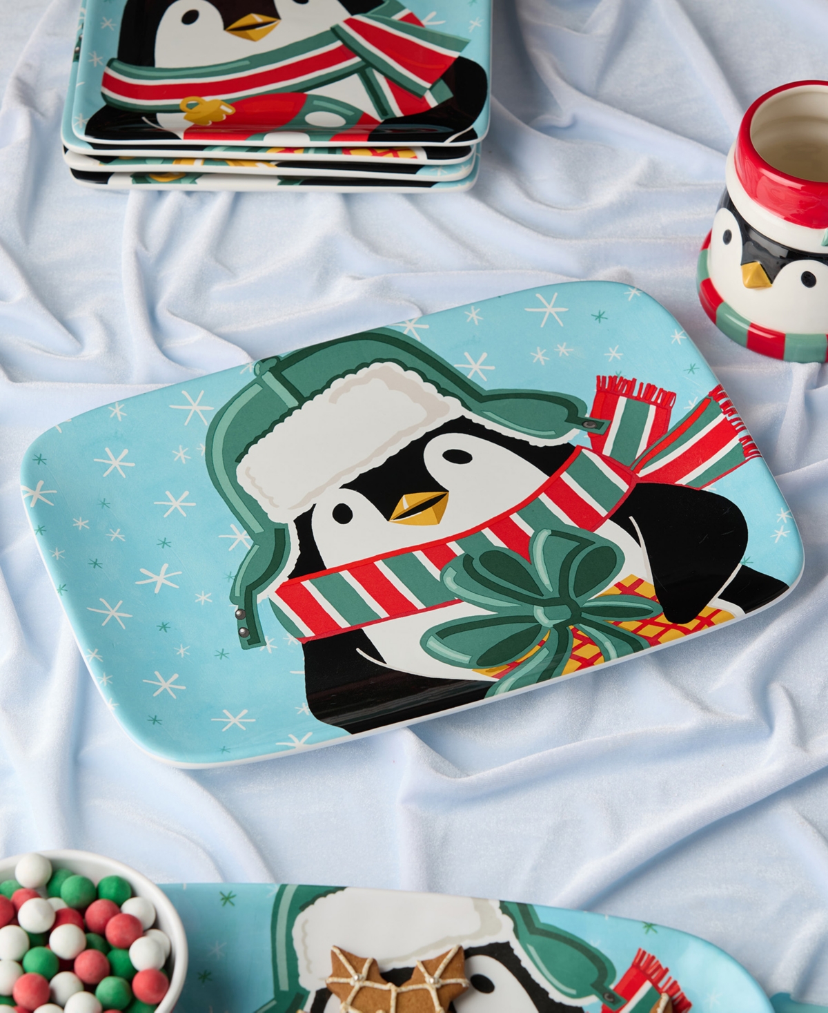 Certified International Christmas Whimsy Penguin Rectangular Platter In Multi