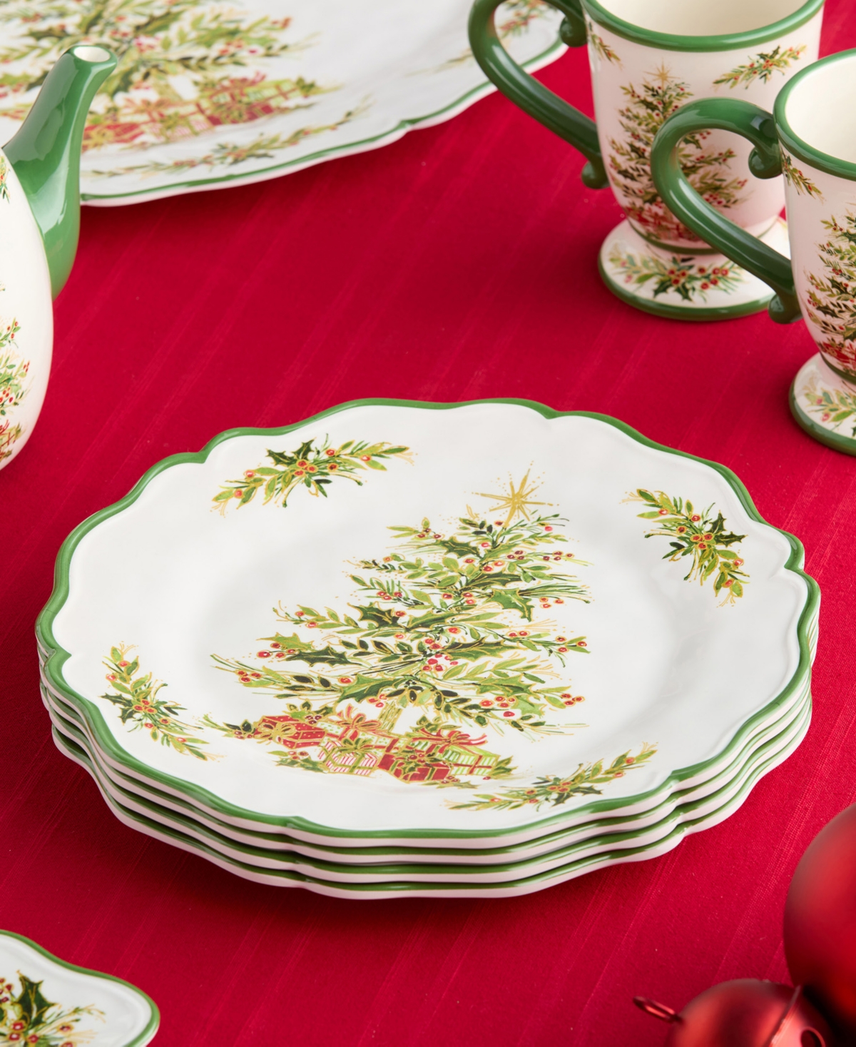 Certified International Holly Tree Melamine Dinner Plates, Set of 4