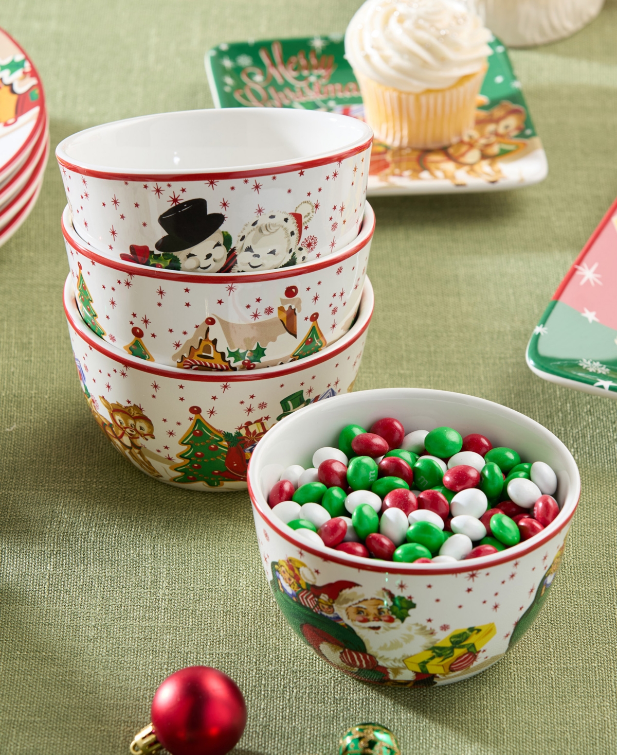 Certified International Santa's Retro Christmas Ice Cream Bowls, Set Of 4 In Multi