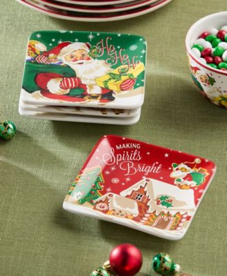 Santa's Retro Christmas Canape Plates, Set of 4