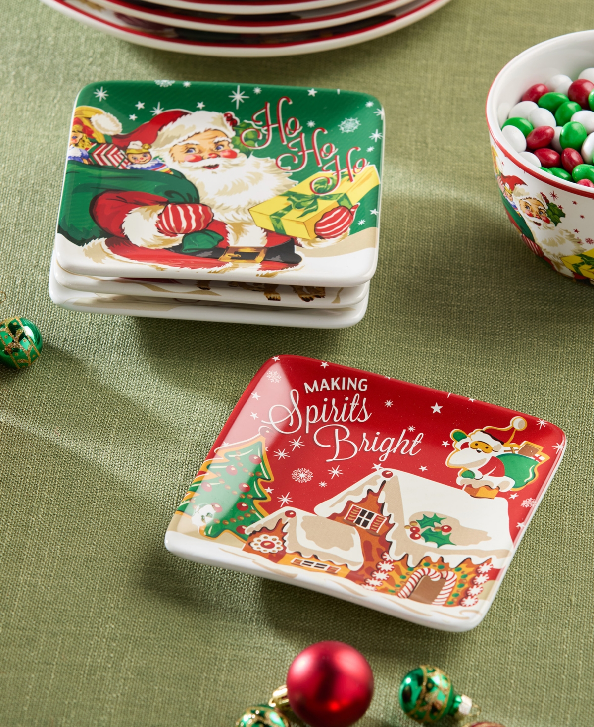 Certified International Santa's Retro Christmas Canape Plates, Set Of 4 In Multi