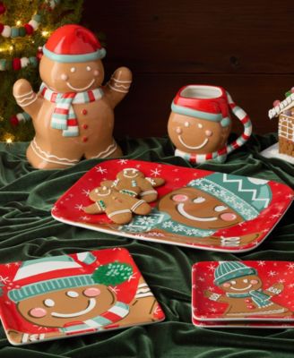 Christmas Whimsy Gingerbread Canape Plates, Set of 4