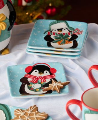 Christmas Whimsy Penguin Canape Plates, Set of 4