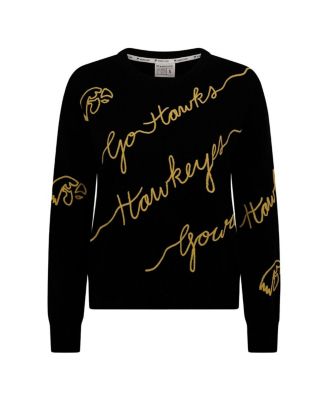 Kadyluxe - Women's Black Iowa Hawkeyes Love Note Embroidered Pullover Sweater