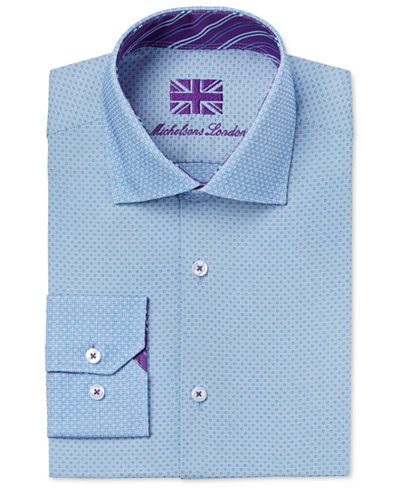 Michelsons of London Men's Slim-Fit Sky Blue Dobby Dress Shirt