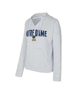 Men's White/Gray Notre Dame Fighting Irish French Terry Striped V-Neck Pullover Hoodie