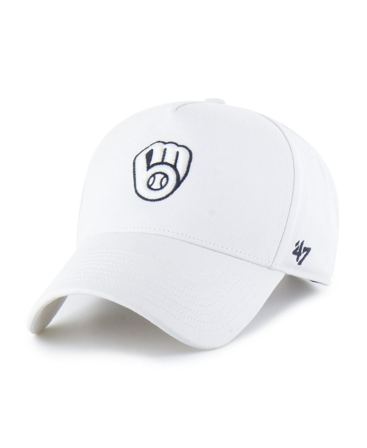 47 Brand Men's White Milwaukee Brewers Foundational Pinch Offside Adjustable Hat In White