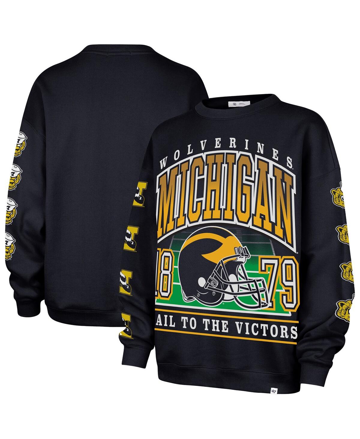 47 Brand Women's Navy Michigan Wolverines Go Big Oversized Pullover Sweatshirt In Blue