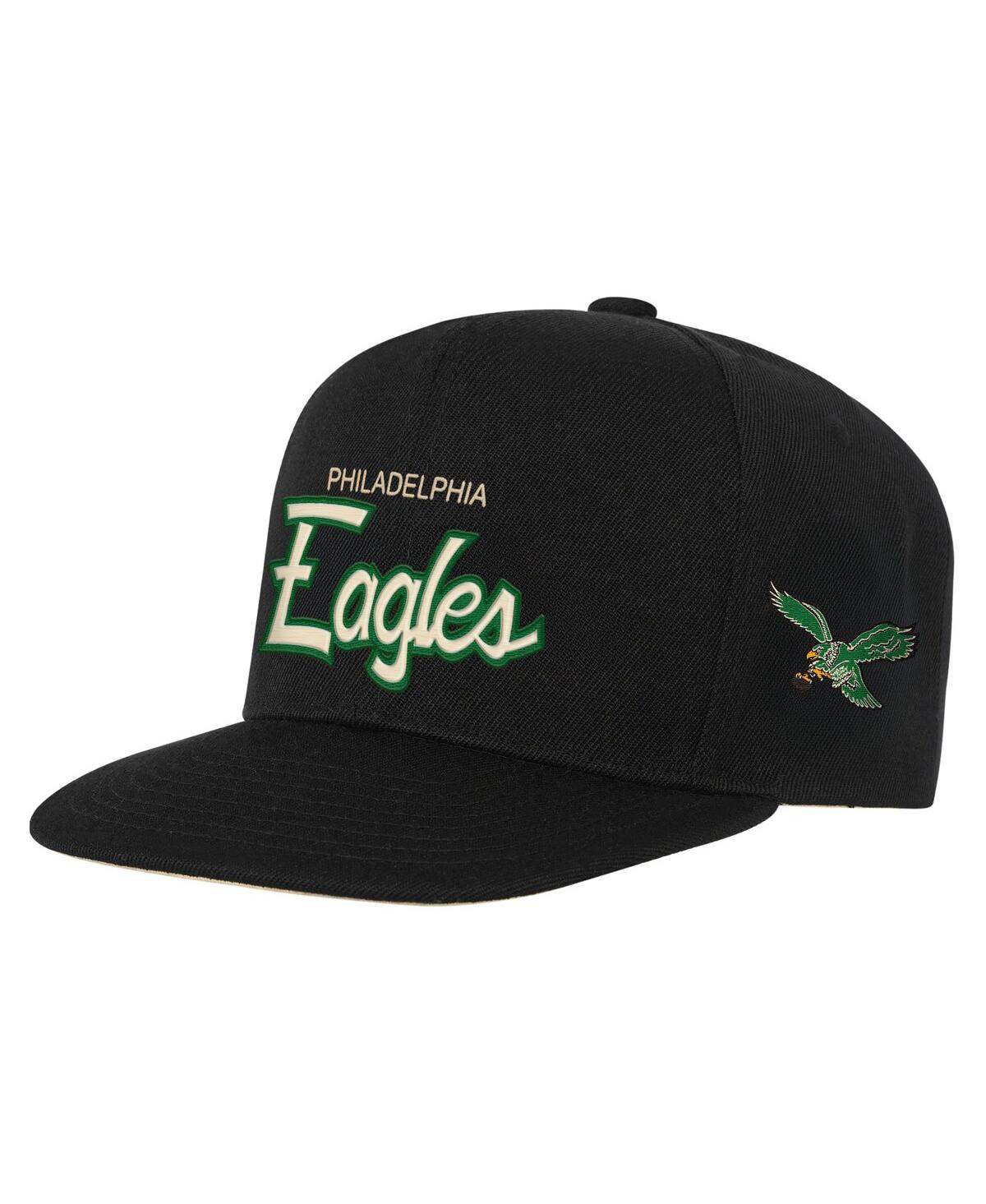 Mitchell & Ness Kids' Big Boys And Girls Black Philadelphia Eagles Cream Team Script Snapback Hat