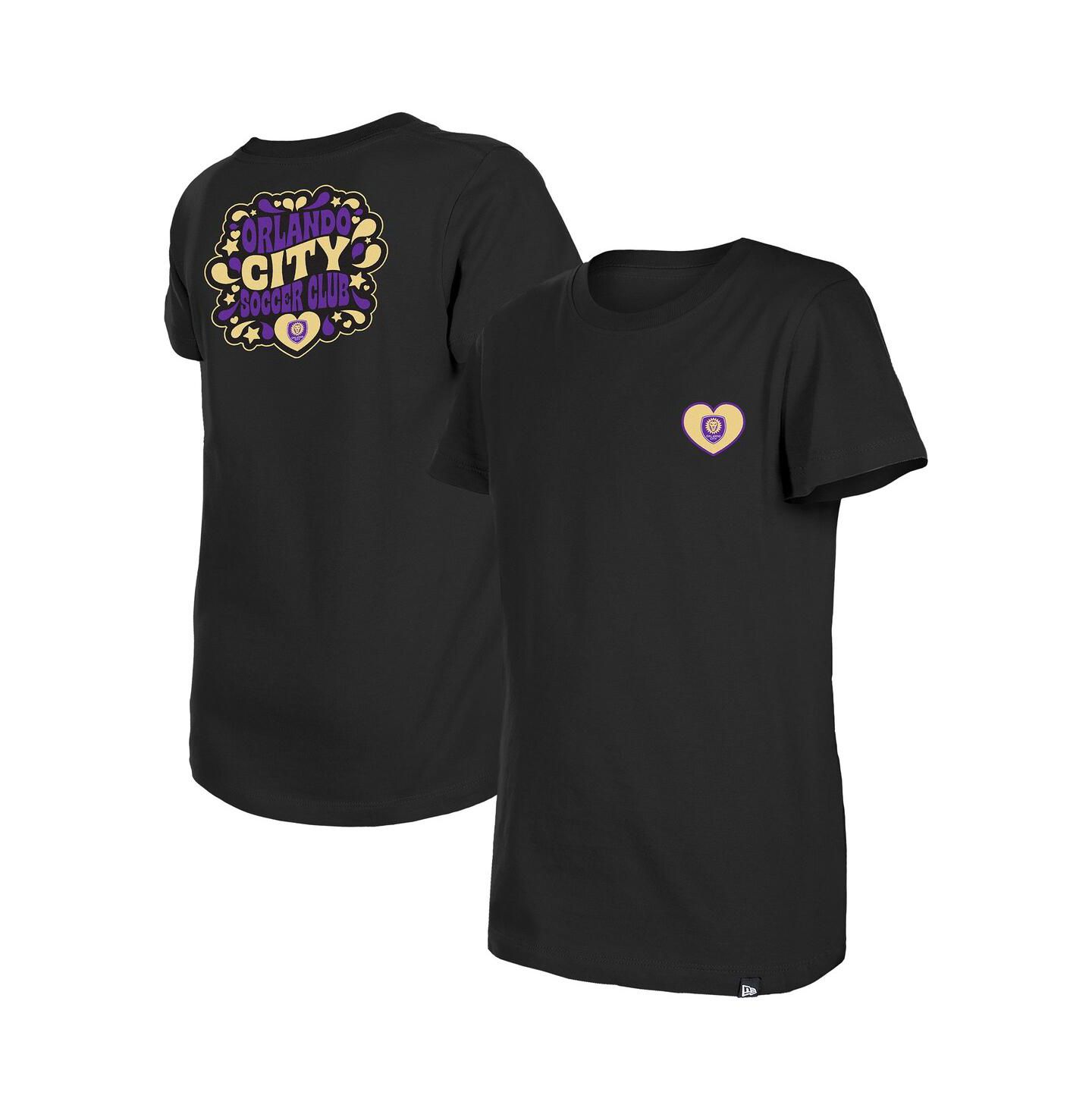 Футболка New Era Black Orlando City SC Bubble Heart для девочек — фото 1