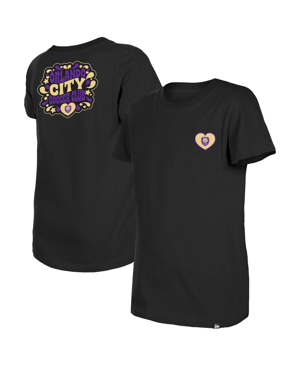 New Era Big Girls Black Orlando City Sc Bubble Heart T-shirt In Black