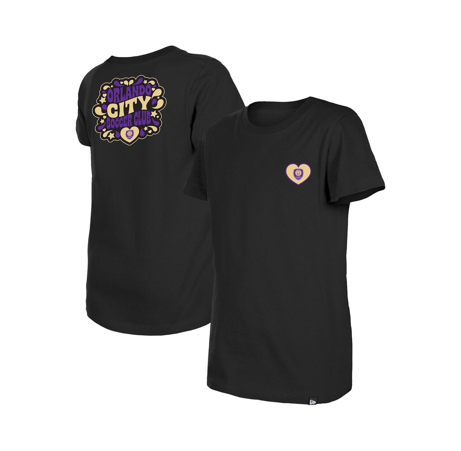 Big Girls Black Orlando City SC Bubble Heart T-Shirt