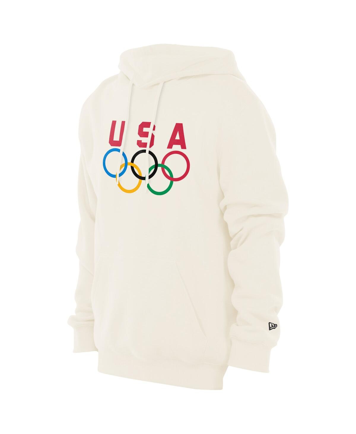 New Era Men's Cream Team Usa 5 Rings Chrome Pullover Hoodie In White
