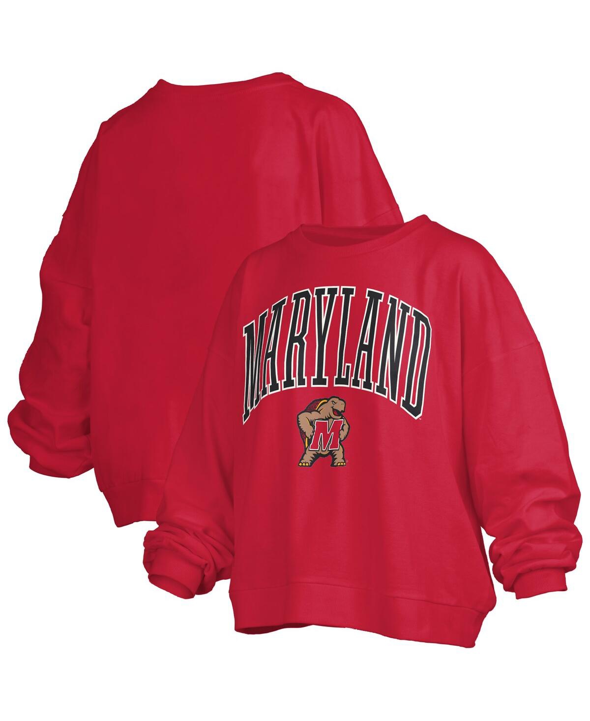 Pressbox Women's Red Maryland Terrapins Janise Arch Over Logo Waist Length Oversized Pullover Sweatshirt In Red