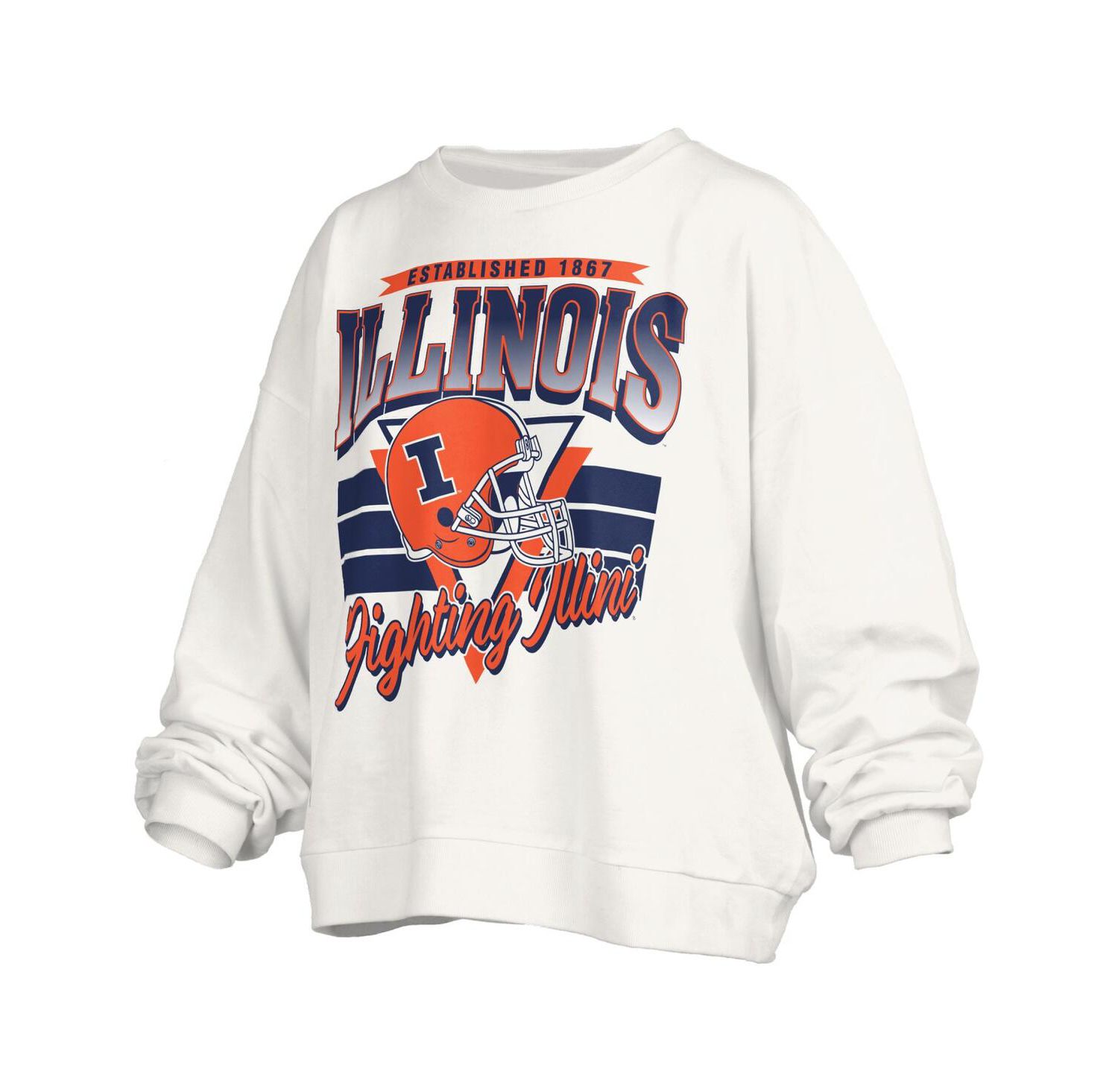 Women's White Illinois Fighting Illini Oversized Janice Retro Waist-Length Pullover Sweatshirt