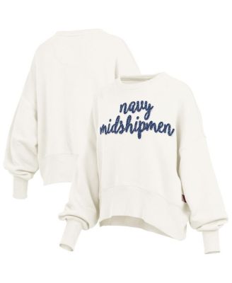 Pressbox - Women's Cream Navy Midshipmen Oversized Chelsea Waist Length Pullover Sweatshirt