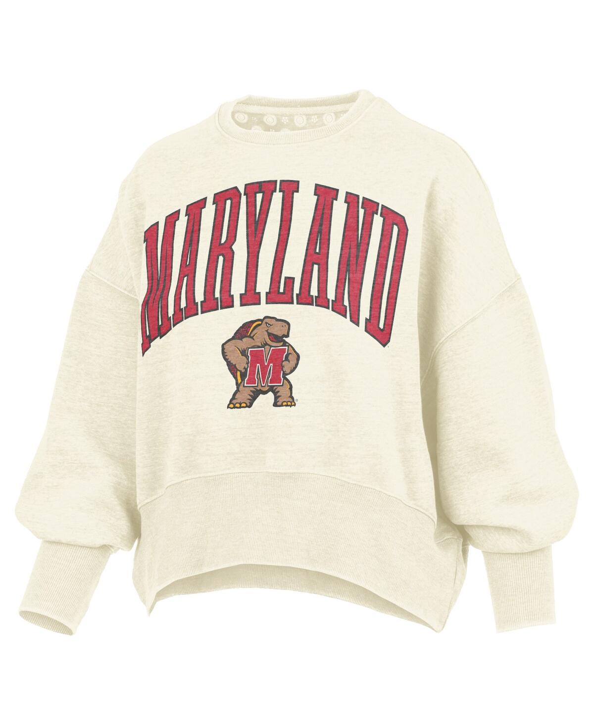 Pressbox Women's Natural Maryland Terrapins Oversized Waist-length Crewneck Sweatshirt In Neutral