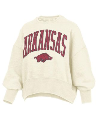 Women's Natural Arkansas Razorbacks Oversized Waist-Length Crewneck Sweatshirt
