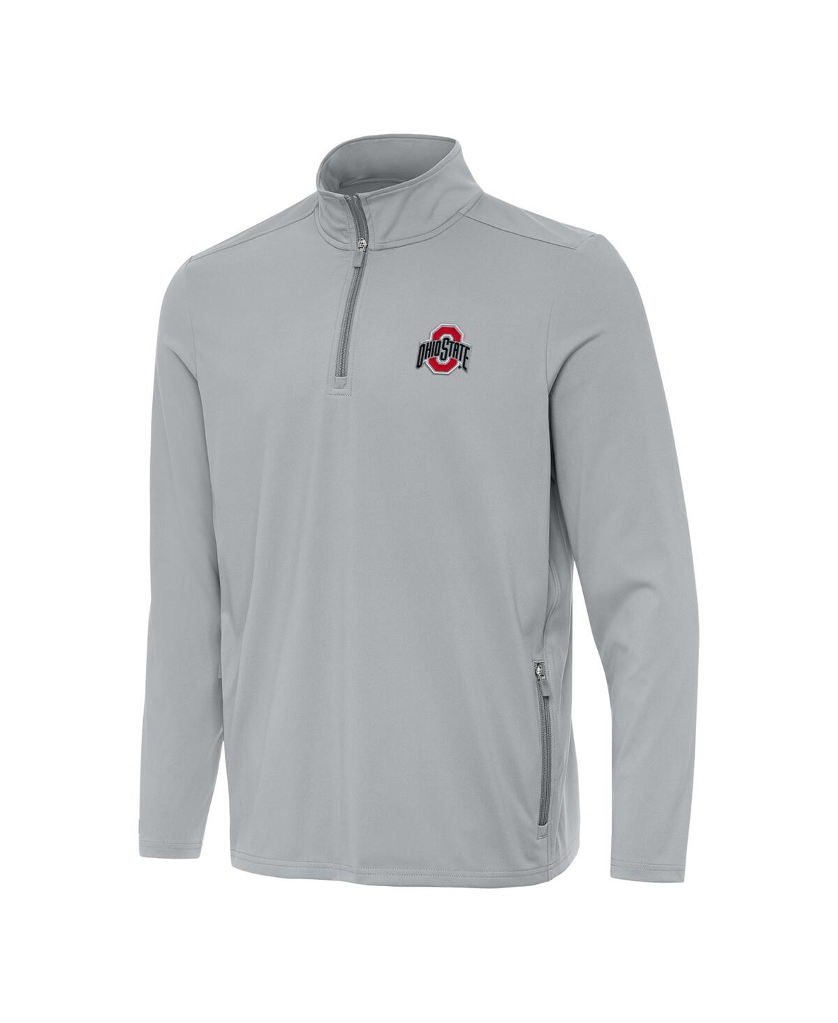 Antigua Men's Gray Ohio State Buckeyes Perilous Quarter-zip Sweatshirt In Gray
