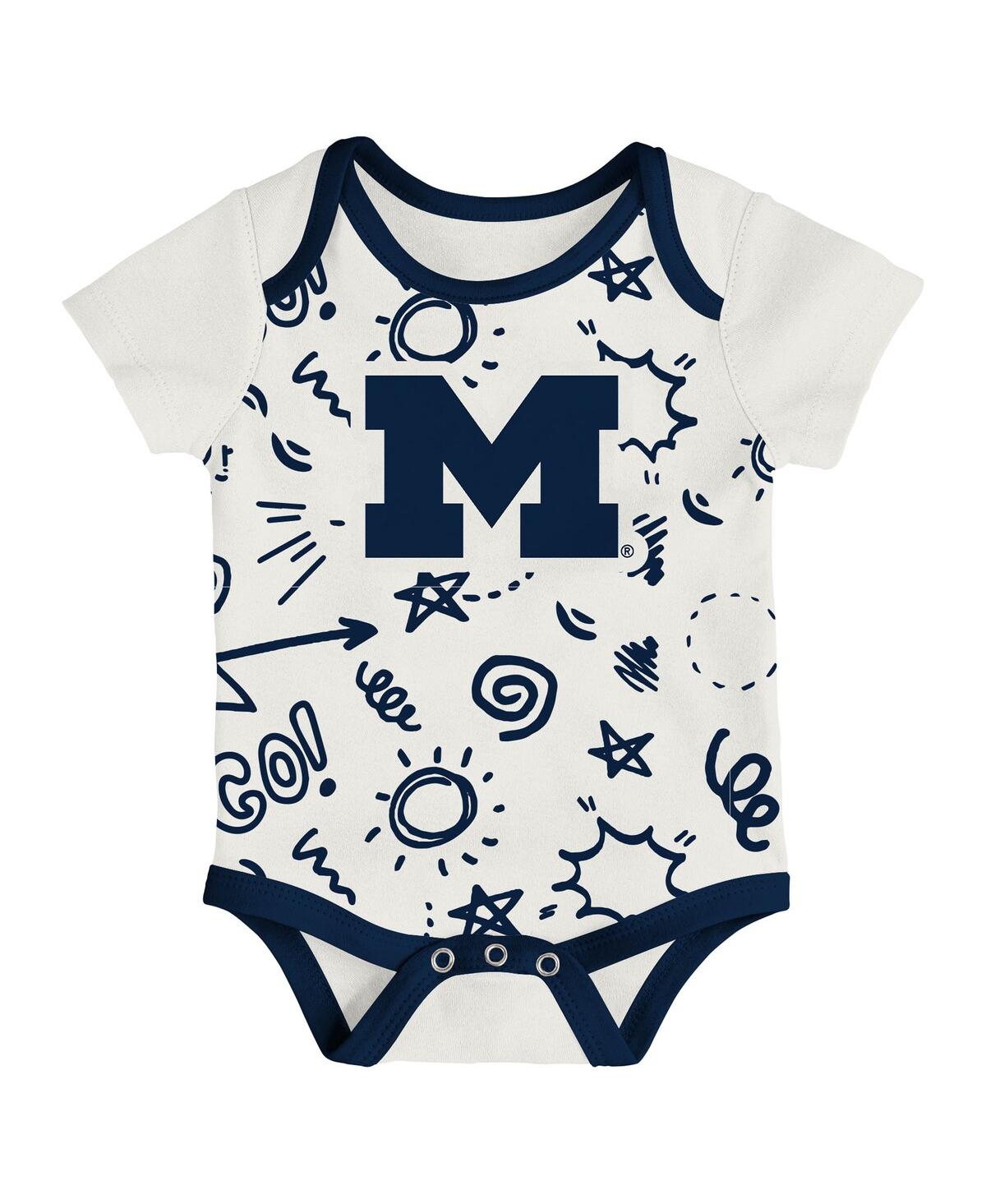 Outerstuff Baby Boys And Girls  Michigan Wolverines All Day Play 3-piece Bodysuit Set In Blue
