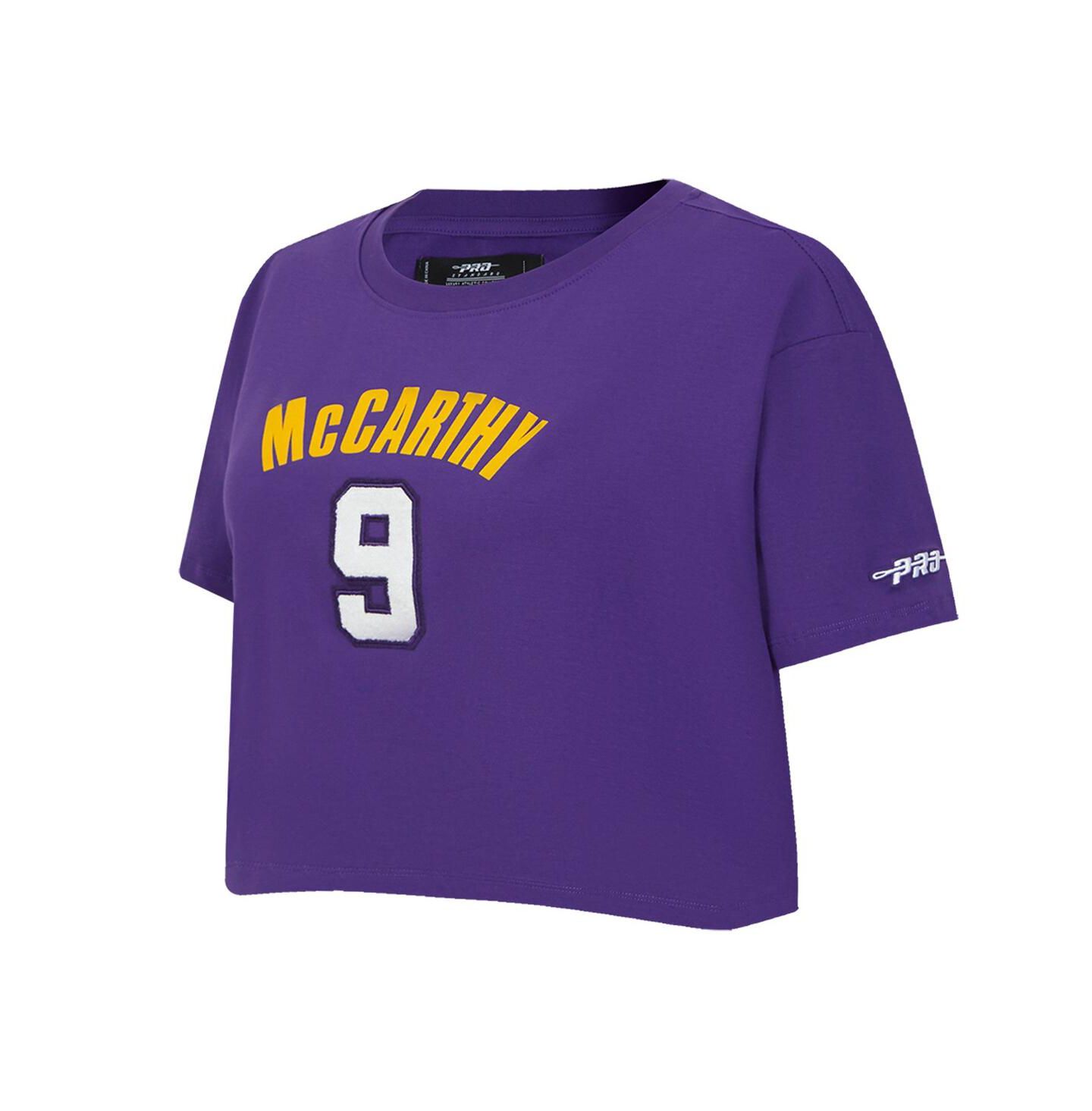 Женская футболка Pro Standard J.J. McCarthy Purple Minnesota Vikings Player Name & Number Cropped Boxy — фото 3