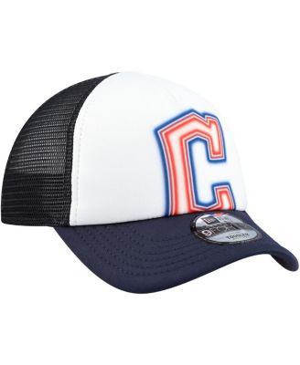 Toddler White/Navy Cleveland Guardians Painted A-Frame 9FORTY Trucker Adjustable Hat