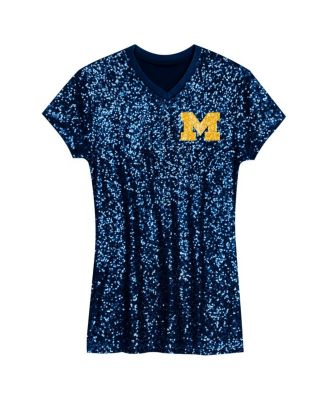Preschool Navy Michigan Wolverines Sequin V-Neck Dress
