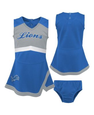 Outerstuff - Girls Preschool 2-Piece Blue Detroit Lions Cheer Captain Jumper Dress with Bloomers Set
