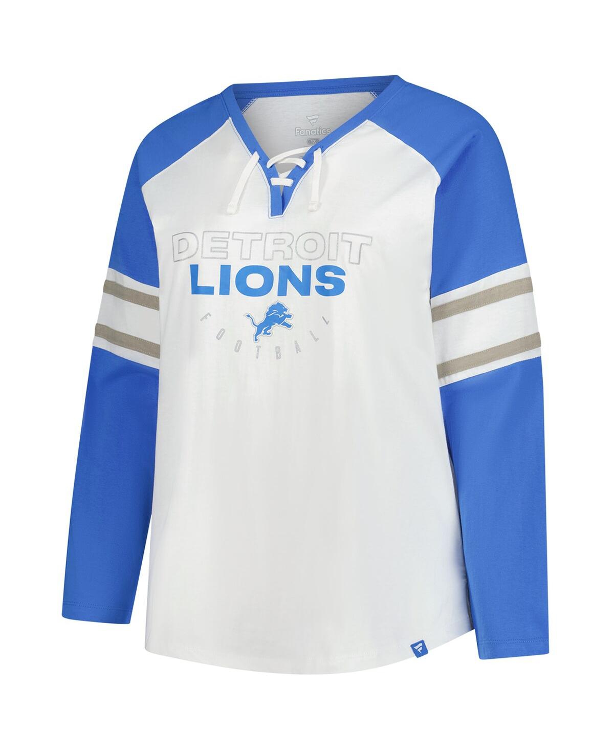 Fanatics Women's White Detroit Lions Plus Size Redzone Lace Up Long Sleeve T-shirt In Gray