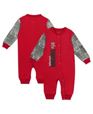 Outerstuff - Baby Boys and Girls Red Wisconsin Badgers Playbook Color block Long Sleeve Coveralls