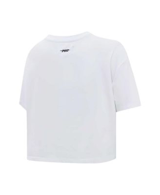 Women's White Pittsburgh Penguins Boxy Script Tail Cropped T-Shirt