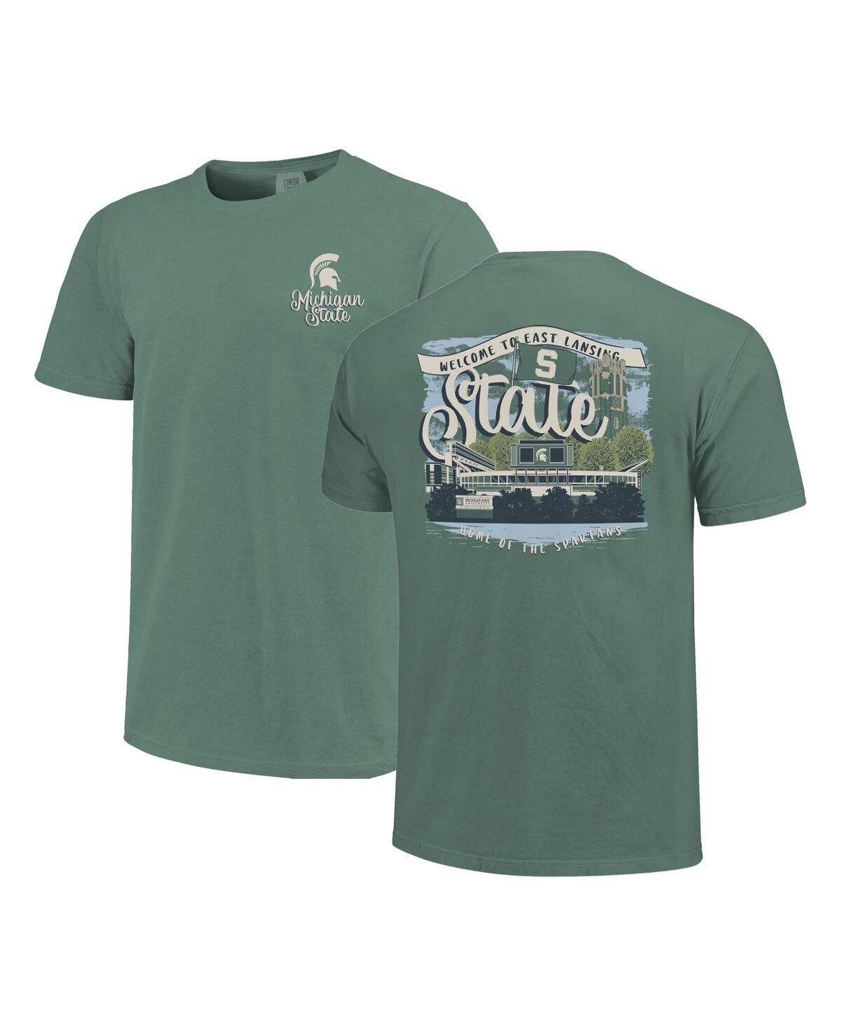 Image One Women's Green Michigan State Spartans Comfort Colors Campus Scene Drawing Script T-shirt In Green