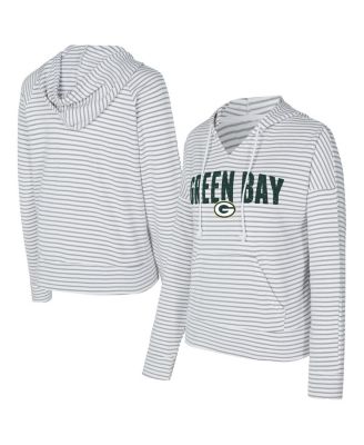 Concepts Sport - Women's White/Gray Green Bay Packers Liftoff Striped Notch Neck Pullover Hoodie
