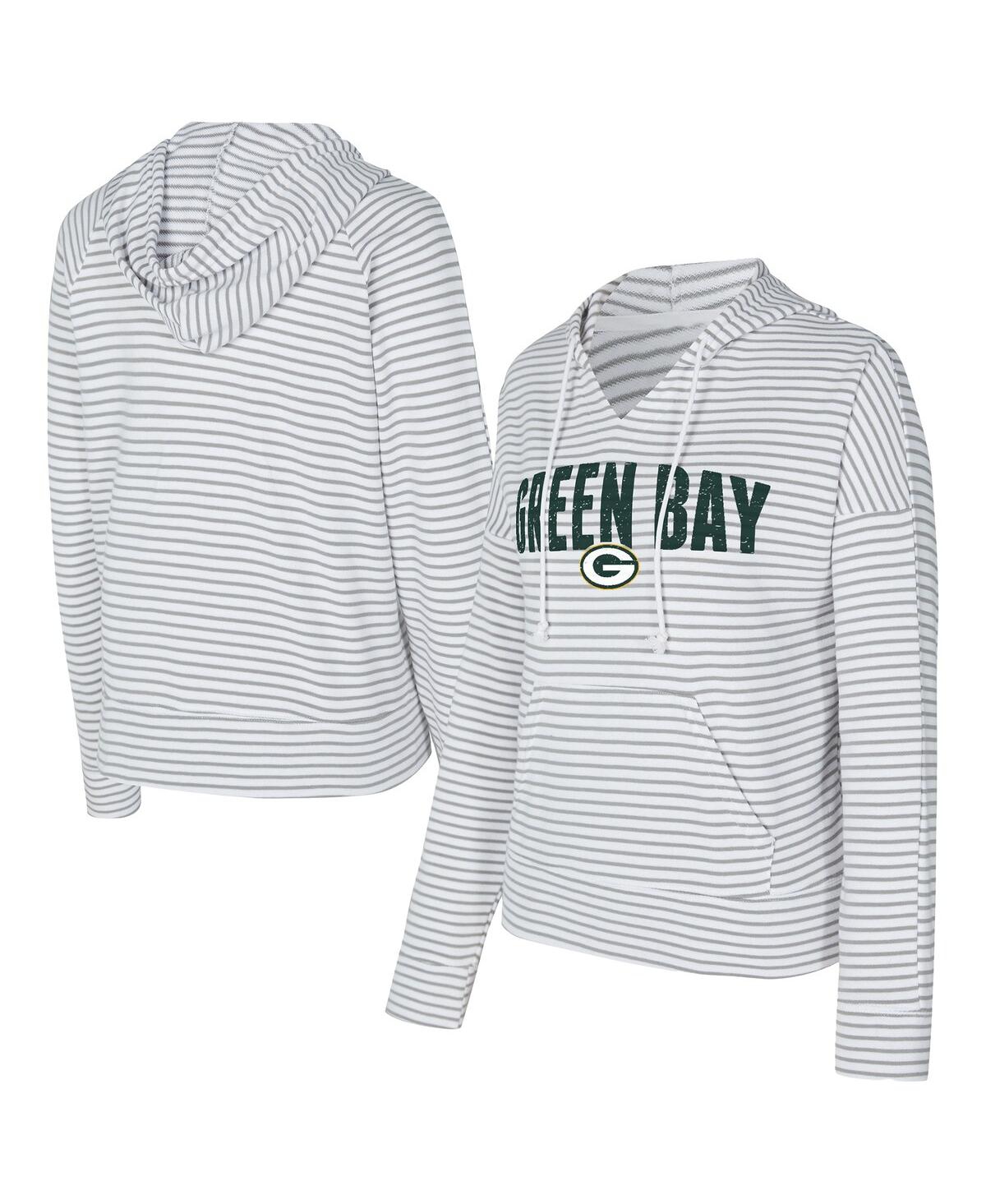 Concepts Sport Women's White/Gray Green Bay Packers Liftoff Striped Notch Neck Pullover Hoodie