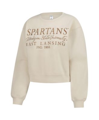 Women's Sand Michigan State Spartans Cropped Crewneck Sweatshirt