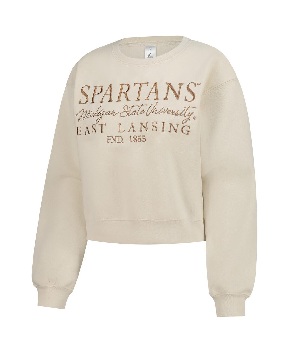 Zoozatz Women's Sand Michigan State Spartans Cropped Crewneck Sweatshirt In Neutral