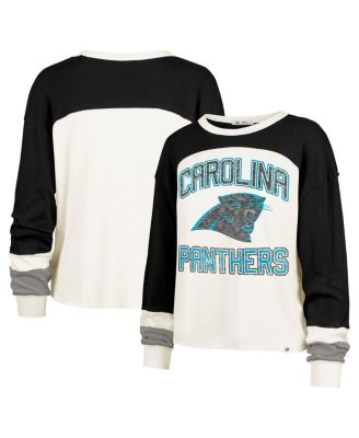 '47 Brand - Women's Cream Carolina Panthers Double Header Curve Raglan Long Sleeve Crop Top