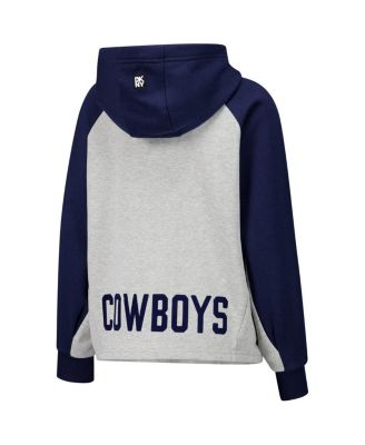 Women's Gray/Navy Dallas Cowboys Joy Cropped Raglan Pullover Hoodie