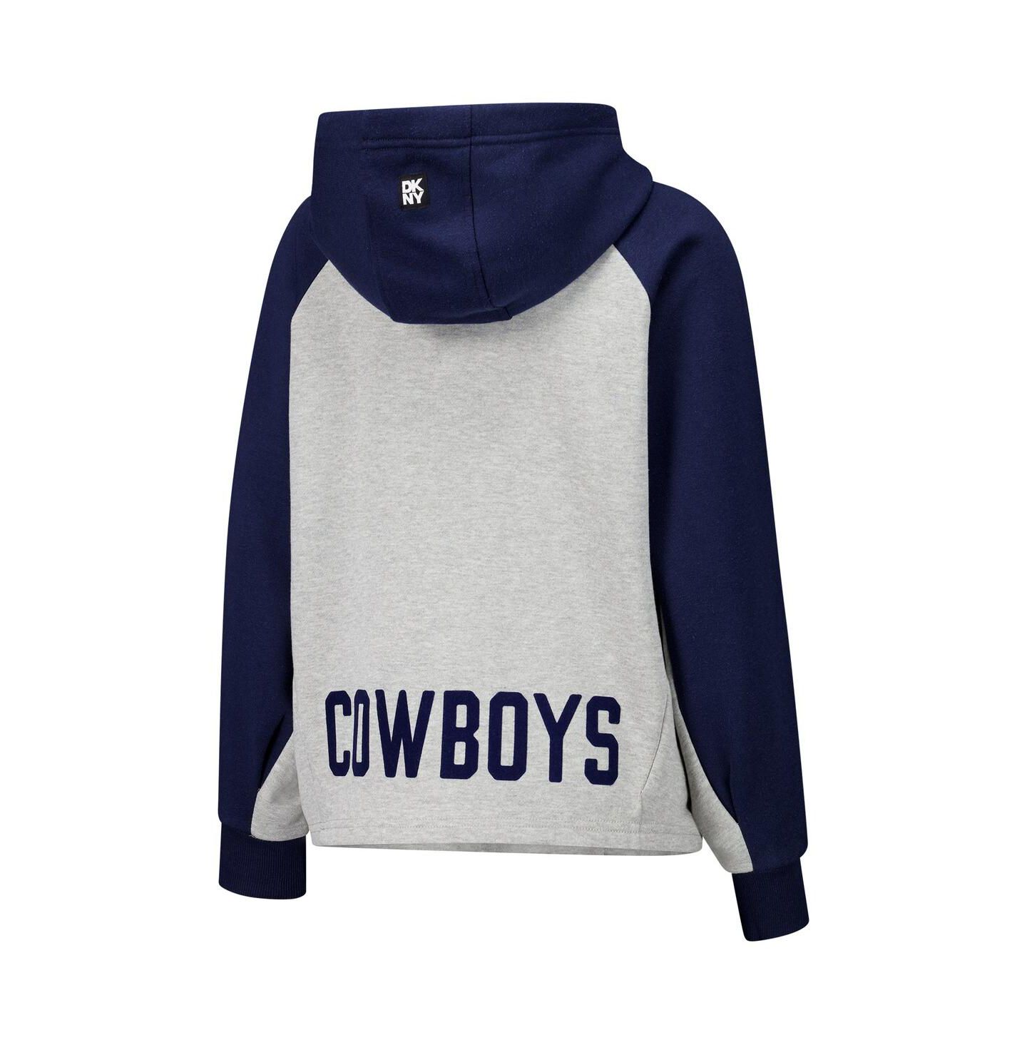 Женское худи DKNY Gray/Navy Dallas Cowboys Joy Cropped Raglan Pullover — фото 2