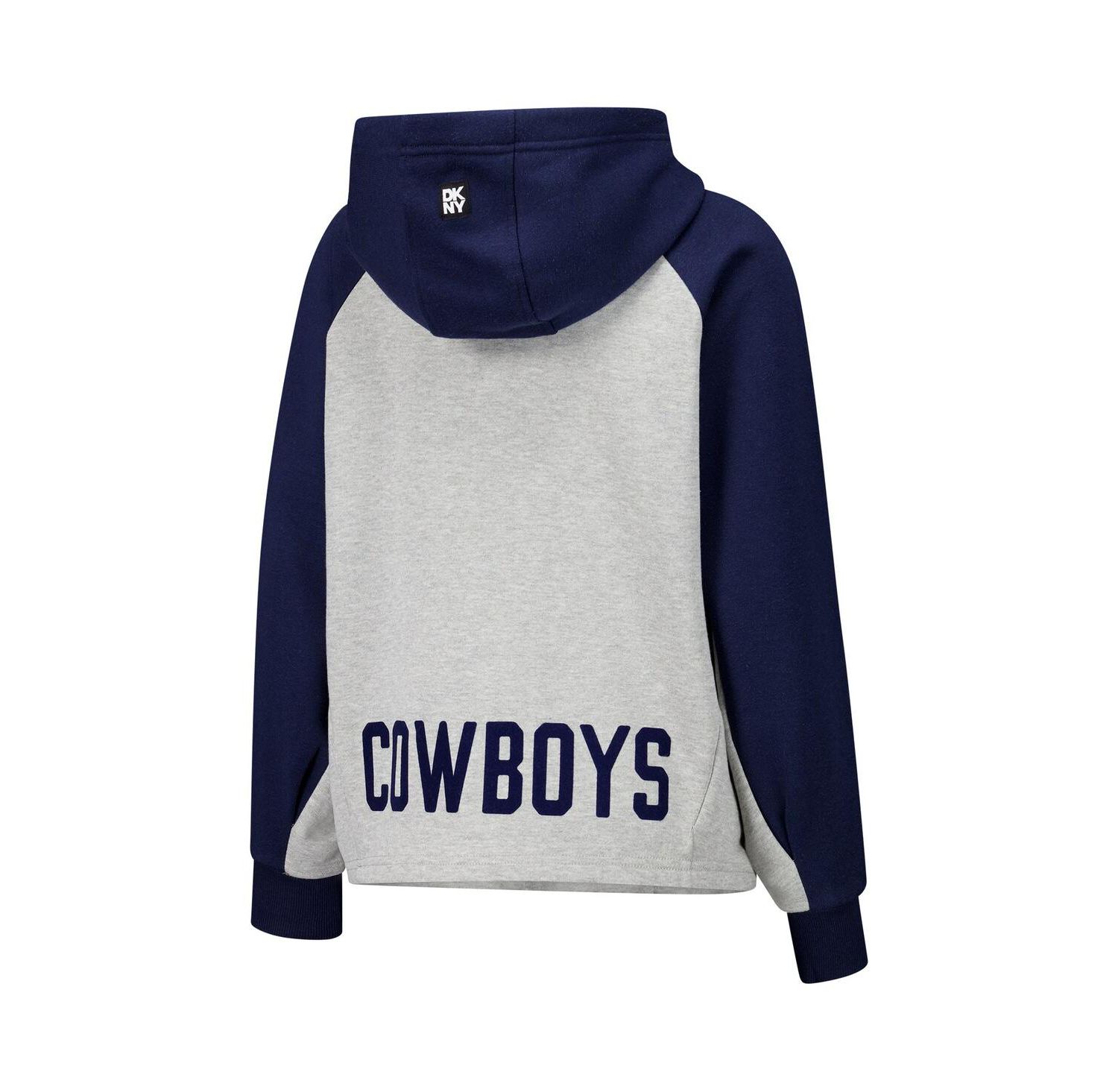 Women's Gray/Navy Dallas Cowboys Joy Cropped Raglan Pullover Hoodie