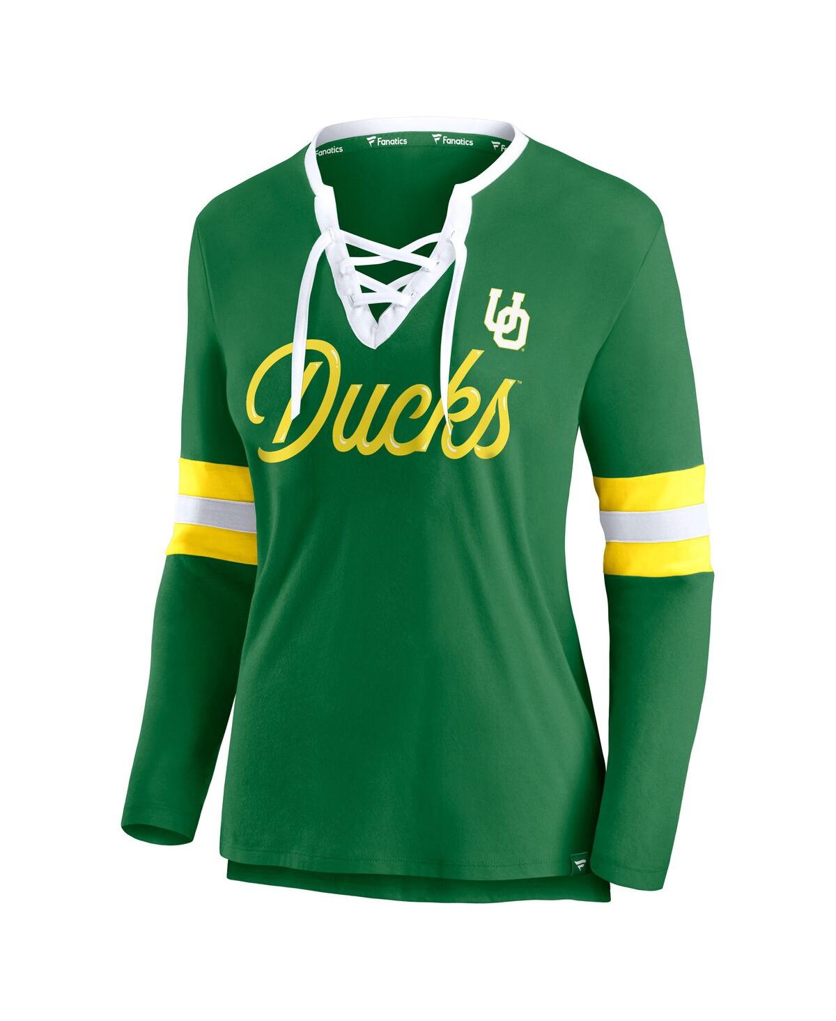 Fanatics Women'sâ Apple Green Oregon Ducks Block Party Script Lace-up V-neck Long Sleeve T-shirt In Green