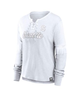 Women's Seattle Kraken White Out Lace-Up Fashion Long Sleeve T-Shirt