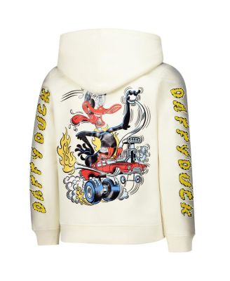 Big Boys and Girls Cream Looney Tunes Hot Rod Daffy Pullover Hoodie