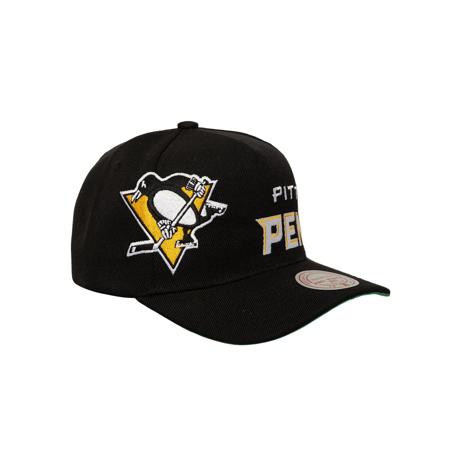 Мужская кепка Mitchell & Ness Black Pittsburgh Penguins Busted Logo Wordmark Wrap-Around Pro Pinch Adjustable Hat — фото 3