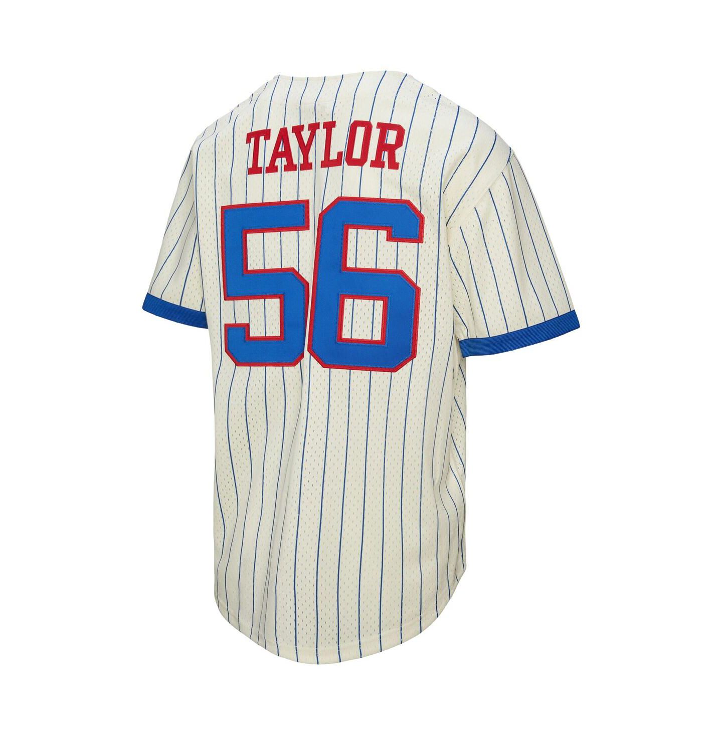 Мужской топ Mitchell & Ness Lawrence Taylor Cream New York Giants Name & Number Mesh Button-Up Baseball Jersey — фото 3