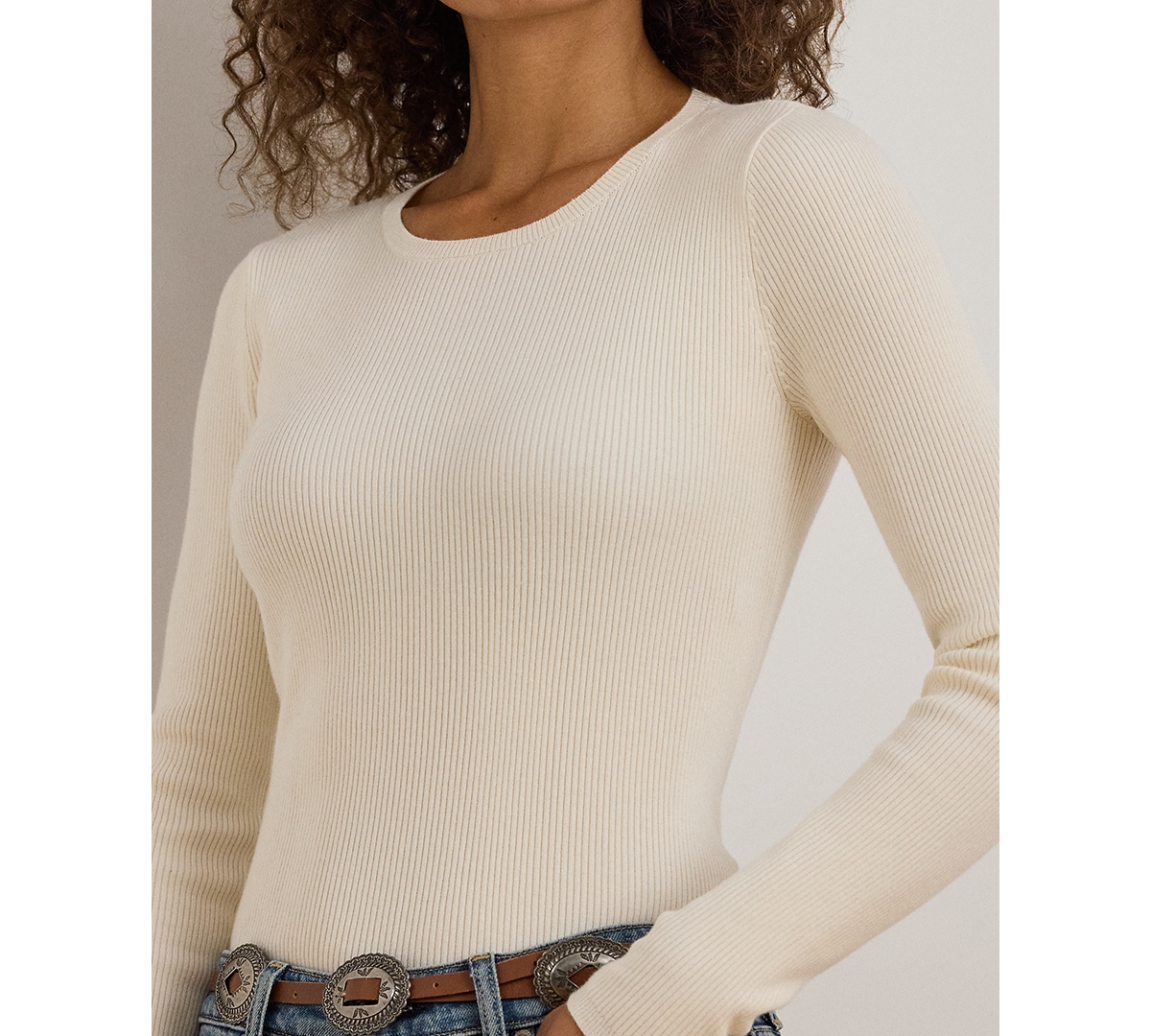 Ralph Lauren Womens Crewneck Sweater P Xs Xxl In Brown